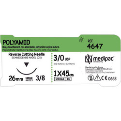 Xειρουργικό Ράμμα Polyamid 4/0 με Βελόνα 26mm Τριγωνική 3/8 του Κύκλου Κόπτουσα Μήκους 45cm