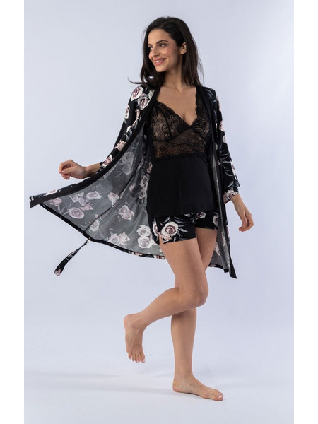 Σετ Ρόμπα - Πιτζάμα Black Floral 12642