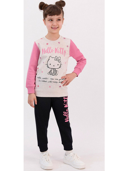Rolypoly Hello Kitty Dream Παιδική Πιτζάμα Βαμβακερή Χειμωνιάτικη Μαύρη Ροζ L1402
