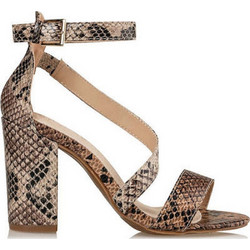 Miss NV Γυναικεία Πέδιλα Δερμάτινα Μπεζ με Χοντρό Ψηλό Τακούνι V65-11232-62