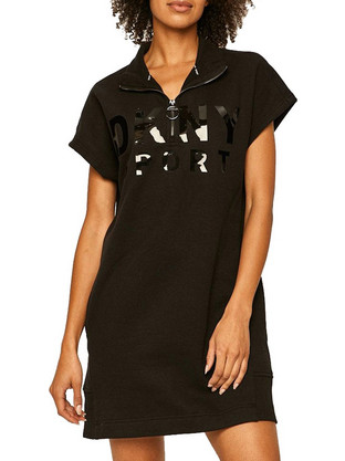 DKNY Half Zip & Lacquer Logo Mini Καλοκαιρινό Καθημερινό Φόρεμα Μαύρο DP8D4040