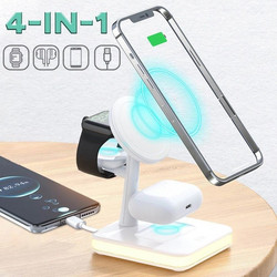4 in 1 15W Electromagnetic induction wireless fast charging with 360 degree rotating holder (White)