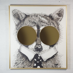 Spacegreen Πίνακας Racoon Thug Life με Xρυσό καθρέφτη MDF/Καμβάς 118x130 εκ