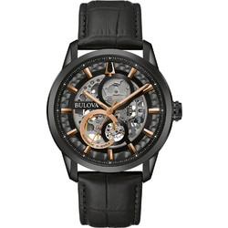 Bulova Sutton Ανδρικό Ρολόι Αυτόματο με Μαύρο Δερμάτινο Λουράκι 98A283