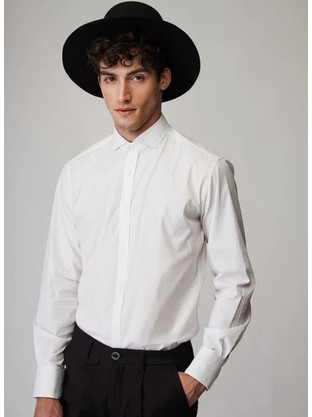 Stefan Ανδρικό Πουκάμισο Βαμβακερό Μακρυμάνικο Slim Fit Λευκό 9029-F/W23