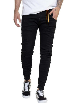 Back2Jeans Ανδρικό Τζιν Παντελόνι Slim Εφαρμογή με Λάστιχο Μαύρο M10B