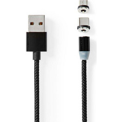 Nedis Braided / Magnetic USB to Type-C / micro USB Cable Μαύρο 2m (CCGB60630BK20) (NEDCCGB60630BK20)