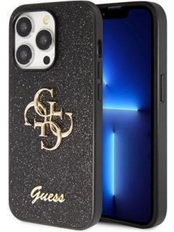 Guess PU Fixed Glitter 4G Metal Logo Case for iPhone 15 Pro Max Black