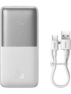 Baseus Bipow Pro Power Bank 10000mAh 20W με 2 Θύρες USB-A & Θύρα USB-C White