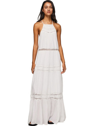 Pepe Jeans Eris Maxi Καλοκαιρινό Καθημερινό Φόρεμα Λευκό PL953276-800