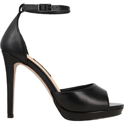 Nine West Sayah Γυναικεία Πέδιλα Δερμάτινα Μαύρα με Λεπτό Ψηλό Τακούνι και Φιάπα 101080231