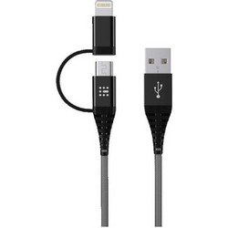 Data Cable SAS Durable Braided 2in1 USB to Lightning / micro USB Black 1.2m 100-16-001