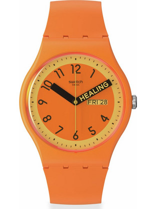 Swatch Γυναικείο Ρολόι με Πορτοκαλί Καουτσούκ Λουράκι SO29O700