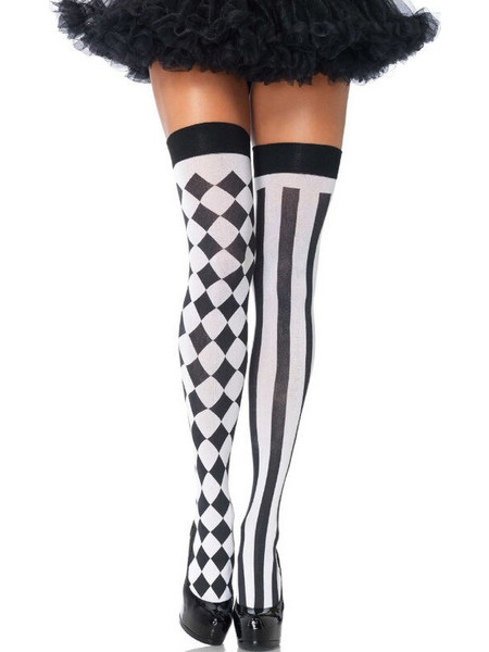 LEG AVENUE - BLACK/WHITE ARLEQUIN HIGH SOCKS