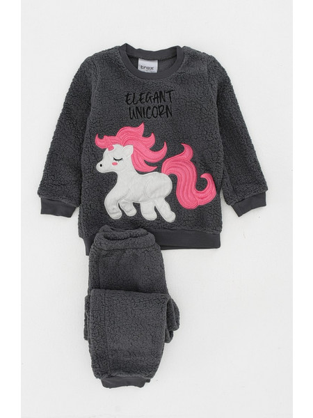 TraX Παιδική Πιτζάμα Fleece Χειμωνιάτικη Ανθρακί 44796