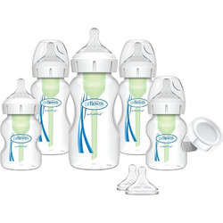 Dr. Brown's Natural Flow Options+ Σετ Πλαστικά Μπιμπερό με Θηλή Σιλικόνης κατά των Κολικών 0m+ 3x270ml + 2x150ml + 3 Βούρτσες Καθαρισμού + 2 Πώματα + 7 Θηλές