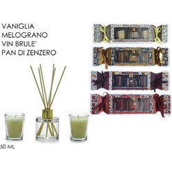 Σετ Αρωματικό Χώρου Με 6 Sticks Σε Γυάλινο Δοχείο 50ml Και 2 Αρωματικά Κεριά 3Τμχ Σε 4 Εορταστικά Αρώματα