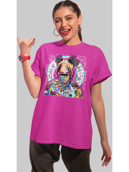 Billie Eilish Street Art t-shirt W - FUCHSIA
