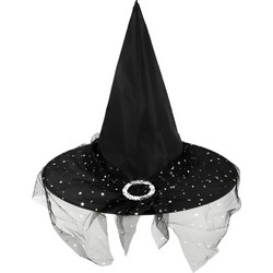 Καπέλο Μάγισσας με Τούλι Μαύρο Halloween 38x32εκ. 1τεμ