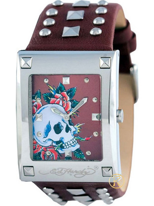 Ed Hardy Luci Skull Rose Γυναικείο Ρολόι με Καφέ Δερμάτινο Λουράκι LU-SR