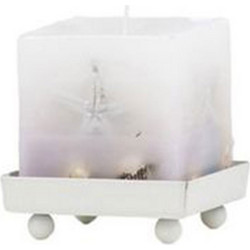 Artekko Candle Κερί Παραφίνης Κύβος με Βάση Άσπρο/Μπλε (8x8x9)cm - 8cm x 8cm x 9cm