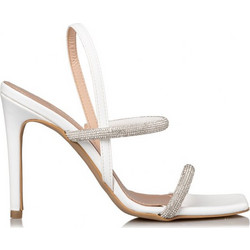 Envie Shoes Γυναικεία Πέδιλα Δερμάτινα Λευκά με Λεπτό Ψηλό Τακούνι και Στρας E02-15172-33