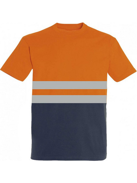 Ανδρικό Βαμβακερό T-shirt Εργασίας Πορτοκαλί / Μπλε Μαρέν με Αντανακλαστικές Ταινίες Υψηλής Ορατότητας