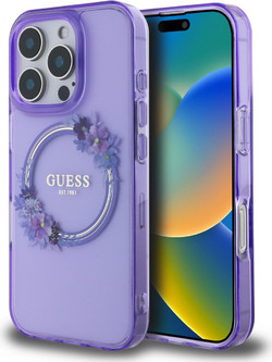 Guess Flower Wreath MagSafe Back Cover Purple (iPhone 16 Pro)