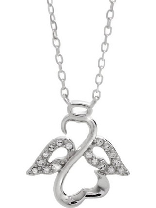 Ασημένιο κολιέ 925 αγγελάκι με κρύσταλλα Swarovski (J1013)