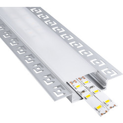 GLOBOSTAR(R) ALP-PLASTERIN GYPSO 70861-3M Χωνευτό Προφίλ Αλουμινίου Ειδικό για Γυψοσανίδα με Λευκό Γαλακτερό Πατητό Κάλυμμα για Ταινίες LED IP20 - Ασημί + Λευκό - Μ300 x Π7.8 x Υ1.4cm - Πακέτο 5 Τεμαχ
