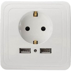 Πρίζα Σούκο Τοίχου 16A Με 2 USB Θύρες