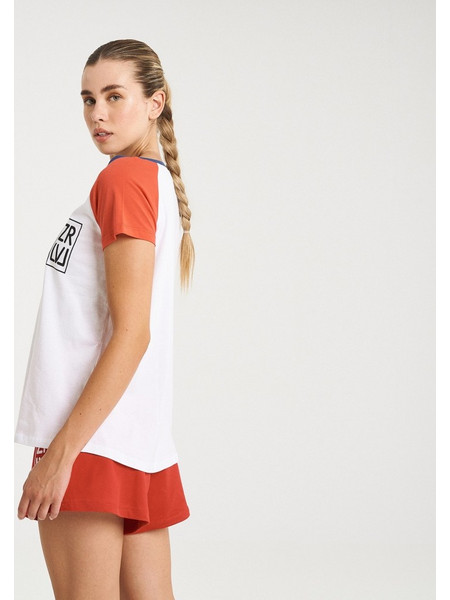 Zero Level Γυναικείο T-shirt Pure White/Fiery Red με Στάμπα (001-100025WR)