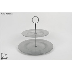 Εταζέρα 2 Θέσεων Γυάλινη h24.5x28cm Φ28/21cm Marrone Ασημί Welkhome