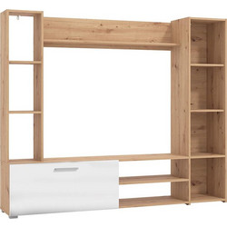 Κέντρο Ψυχαγωγίας Σύνθεση Mataro Artisan Oak Λευκό 185x35x155Εκ