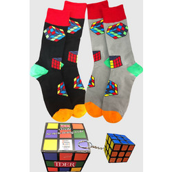 Ider Unisex κάλτσες (2 ζευγάρια) και δώρο ένα μπρελόκ Κύβος του Rubik-2162-2P2313 Μαύρο-Γκρι