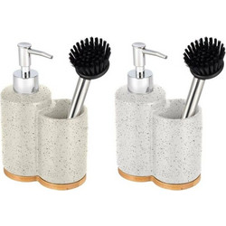 σαπουνοθήκη Home ESPRIT Μπεζ Γκρι Ασημί Bamboo Ανοξείδωτο ατσάλι Dolomite 11,5 x 6,5 x 18,5 cm (x2)