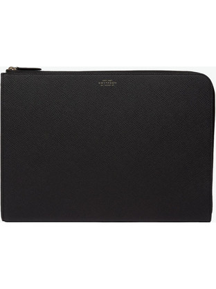 Smythson Small Laptop Case Leather Black