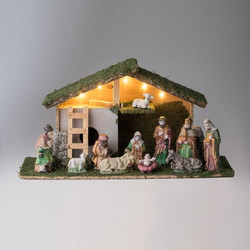 Χριστουγεννιάτικη Φάτνη Polyresin με Φωτισμό 5 LED 47x17x25cm &amp 11 Φιγούρες