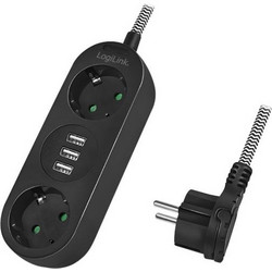 Πολύπριζο 2 Θέσεων LogiLink LPS262U, με 3 Θύρες USB 1.5m Μαύρο