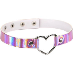 Ghetto Punk Color Leather Heart Choker Necklace Pink