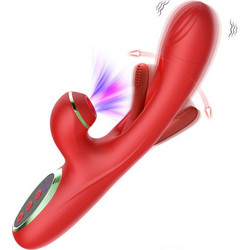 Dual Action Rabbit Vibrator - Suction & Flapping Tip Red