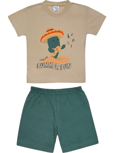 Pretty Baby Summer Fun Παιδική Πιτζάμα Βαμβακερή Καλοκαιρινή Μπεζ Πράσινη 65383