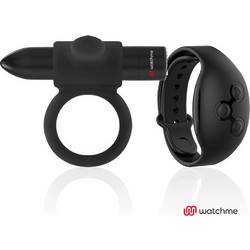 Black & Silver Cameron Cockring + Remote Watchme Ελαστικό Δαχτυλίδι Πέους Σιλικόνης με Δόνηση Μαύρο
