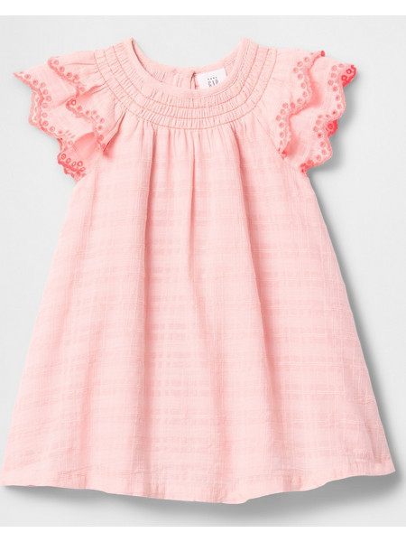 Βρεφικό Flutter-Sleeve Βαμβακερό Φόρεμα Misty rose pink