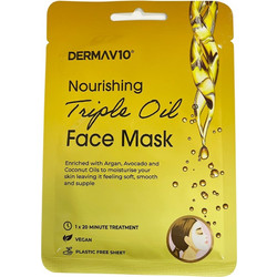 Derma V10 Triple Oil Nourishing Sheet Μάσκα Προσώπου για Ενυδάτωση 1τμχ
