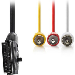 NEDIS CVGL31130BK20 Καλώδιο Scart σε 3 RCA (1 video+2 audio) με διακόπτη In - Out 2m