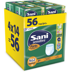 Sani Sensitive Pants No2 Medium Πάνες Βρακάκι Ακράτειας 6 Σταγόνες 4x14τμχ