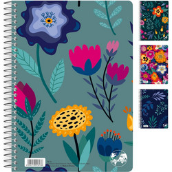 Τετράδιο Σπιράλ Ριγέ 17x25cm 3 Θεμάτων Floral 90 Φύλλα