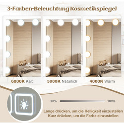 Costway Hollywood Καθρέπτης Μακιγιάζ με Φως Bluetooth 58 x 46cm Λευκός HU10708DE