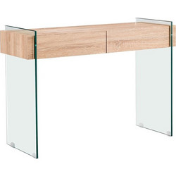 GLASSER Wood Κονσόλα Διάφανο Γυαλί 12mm - με Συρτάρια Απόχρωση Δρυς - Woodwell